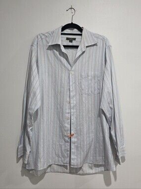 Ermenegildo Zegna Luxury Light Blue Striped 100% Cotton Button-Down Shirt XL​